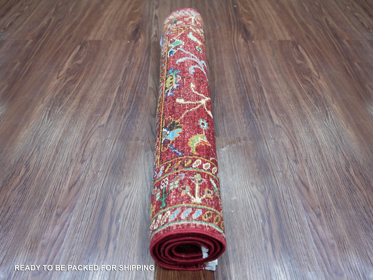Tribal & Geometric hand-knotted wool rug in Red & Rust Red, 2'7" x 3'10" — SKU O022178 (view 4)