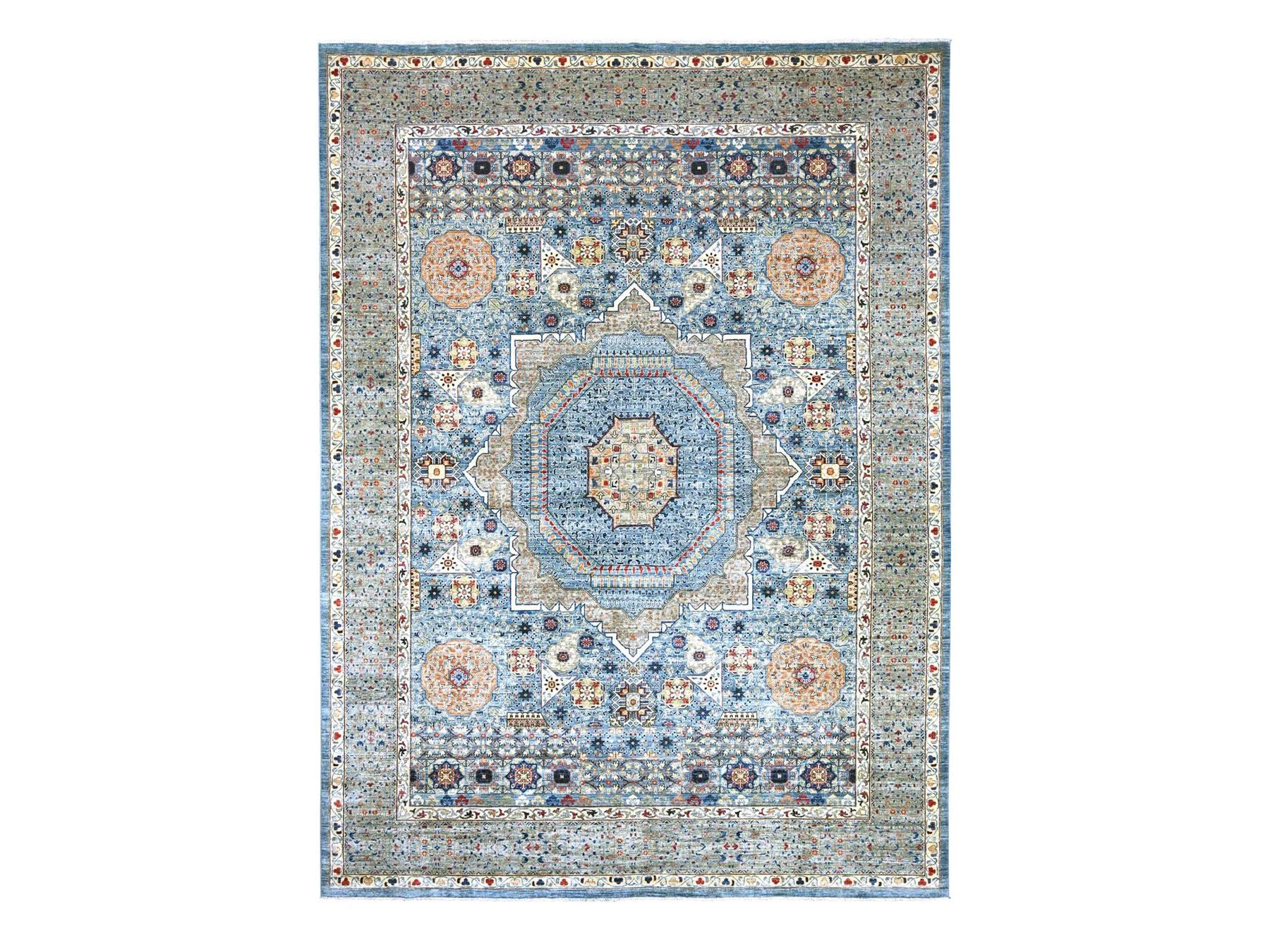 Blue 12'0" x 15'9" Mamluk Hand knotted Wool Rug - Sku: O022179