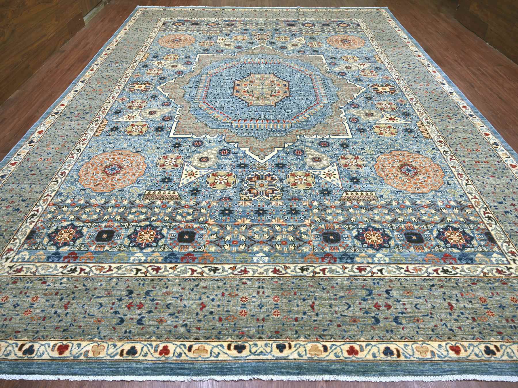 Blue 12'0" x 15'9" Mamluk Hand knotted Wool Rug - Sku: O022179