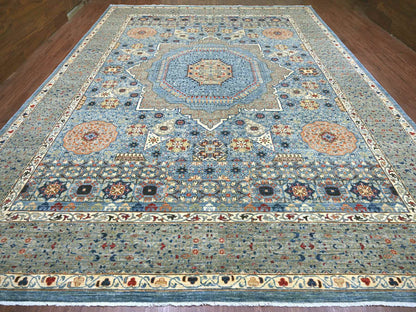 Blue 12'0" x 15'9" Mamluk Hand knotted Wool Rug - Sku: O022179