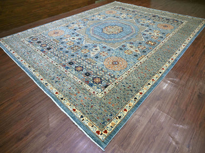 Blue 12'0" x 15'9" Mamluk Hand knotted Wool Rug - Sku: O022179