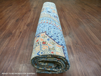 Blue 12'0" x 15'9" Mamluk Hand knotted Wool Rug - Sku: O022179