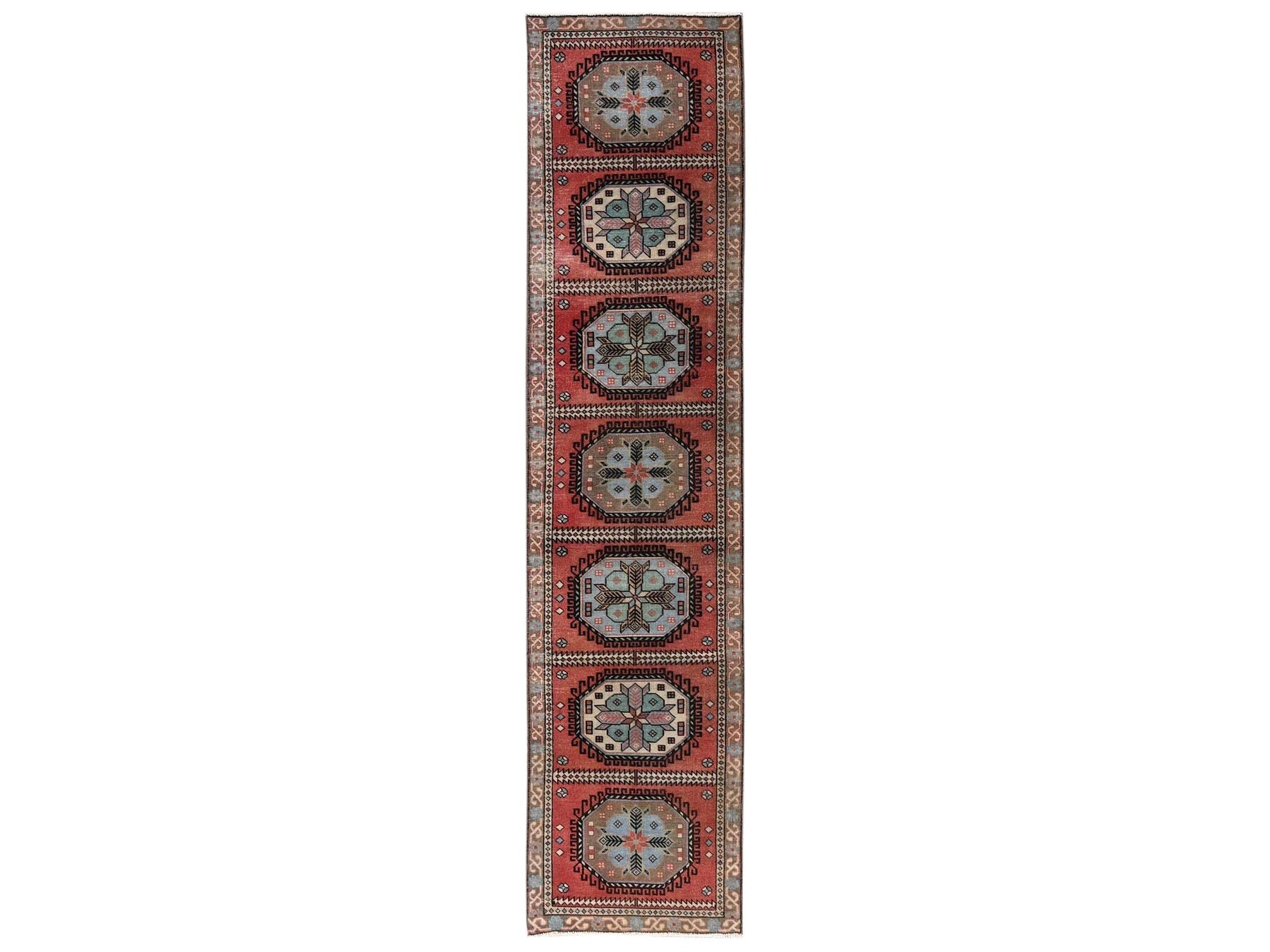 Orange 2'1" x 9'7" Vintage Hand knotted Wool Rug - Sku: O02217