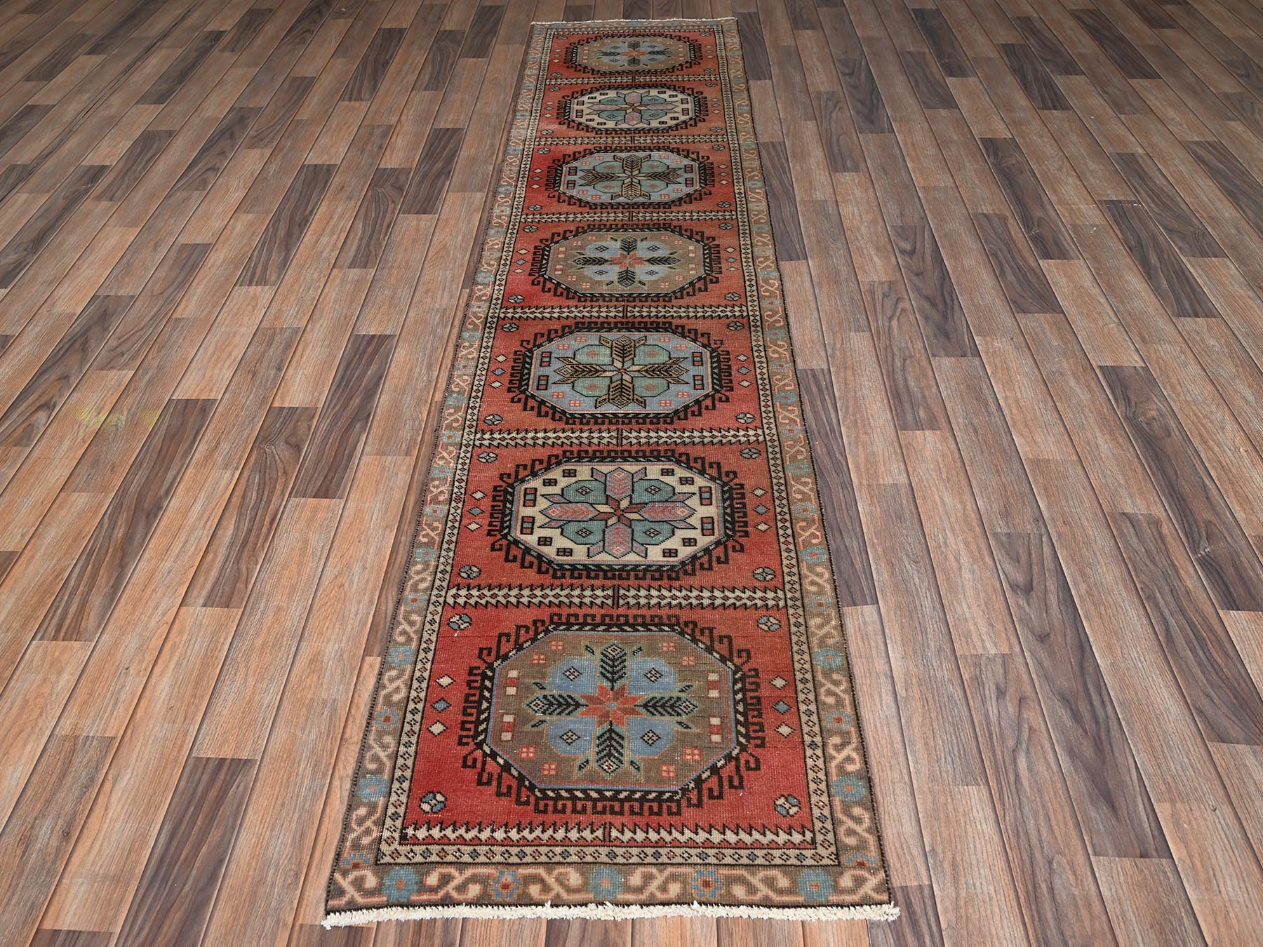 Orange 2'1" x 9'7" Vintage Hand knotted Wool Rug - Sku: O02217