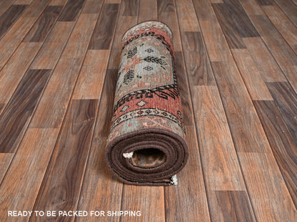 Orange 2'1" x 9'7" Vintage Hand knotted Wool Rug - Sku: O02217