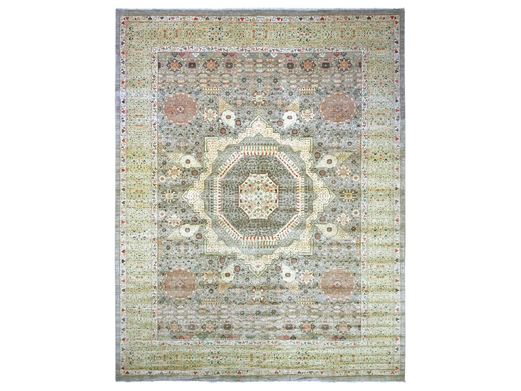 Mamluk Mamluk hand-knotted wool rug in Gray & Green, 12'1" x 15'5" — SKU O022180