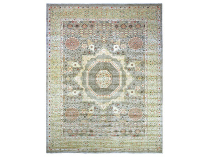 Mamluk Mamluk hand-knotted wool rug in Gray & Green, 12'1" x 15'5" — SKU O022180