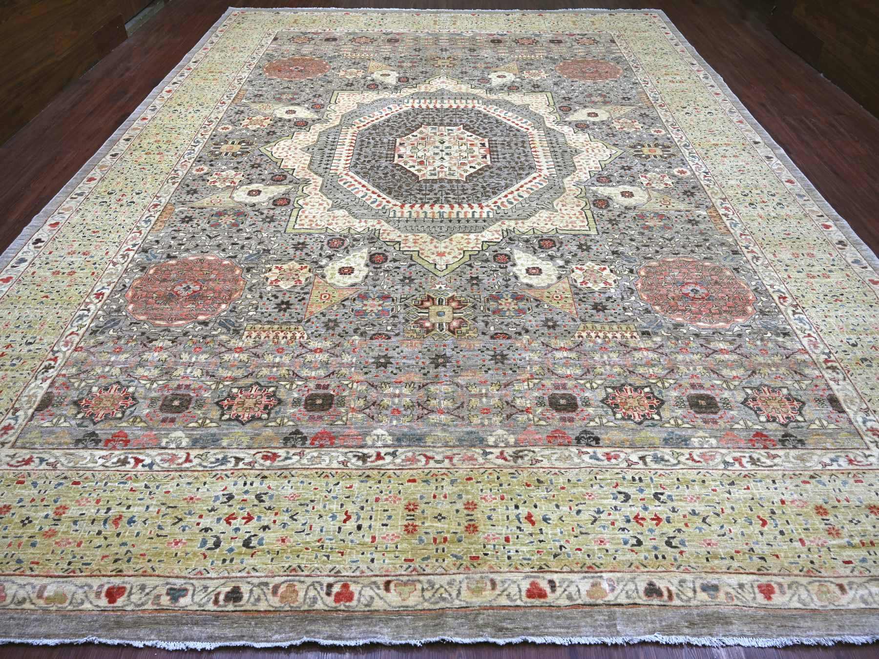 Mamluk Mamluk hand-knotted wool rug in Gray & Green, 12'1" x 15'5" — SKU O022180 (view 2)