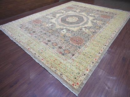 Grey 12'1" x 15'5" Mamluk Hand knotted Wool Rug - Sku: O022180