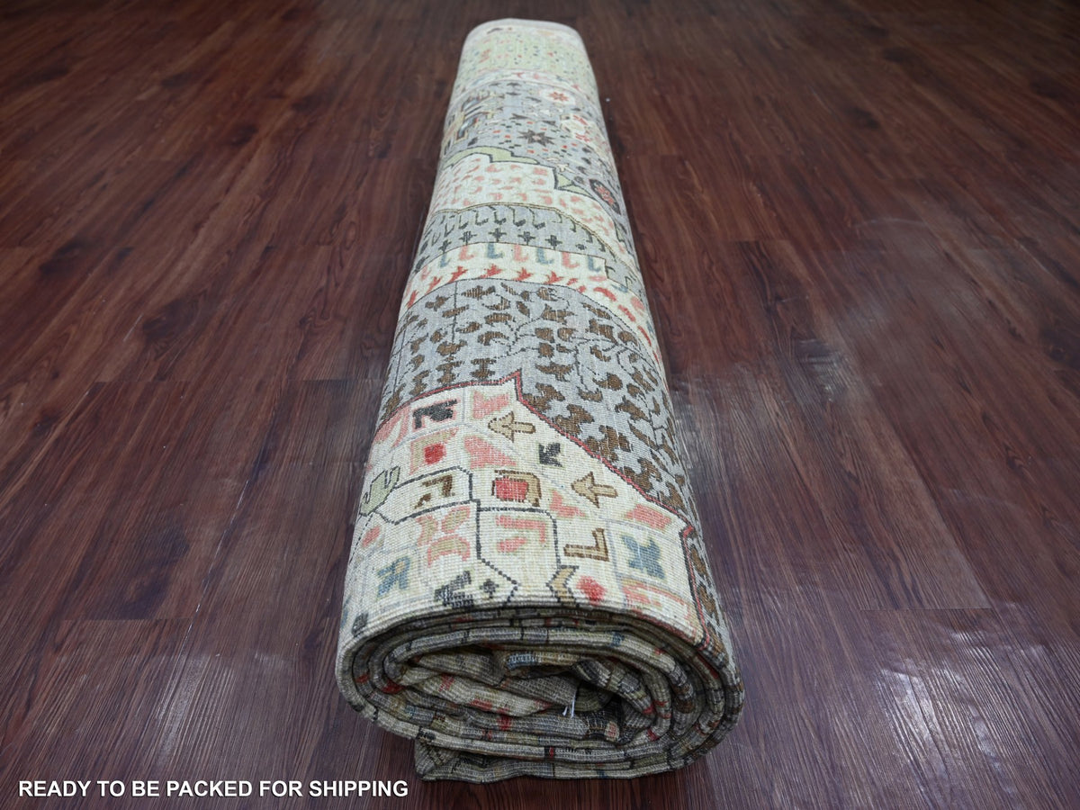 Mamluk Mamluk hand-knotted wool rug in Gray & Green, 12'1" x 15'5" — SKU O022180 (view 9)
