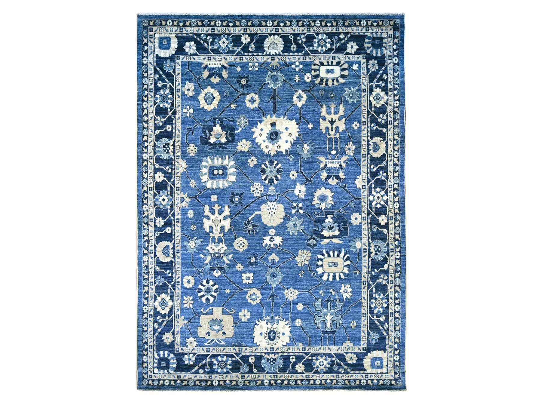 Blue 9'9" x 13'7" Oushak And Peshawar Hand knotted Wool Rug - Sku: O022182