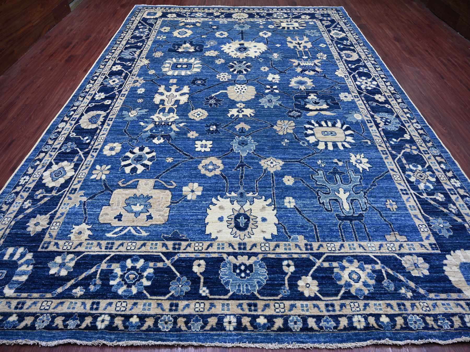 Blue 9'9" x 13'7" Oushak And Peshawar Hand knotted Wool Rug - Sku: O022182