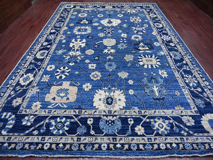 Blue 9'9" x 13'7" Oushak And Peshawar Hand knotted Wool Rug - Sku: O022182