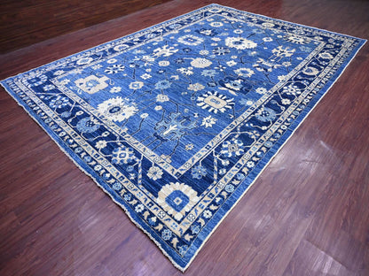 Blue 9'9" x 13'7" Oushak And Peshawar Hand knotted Wool Rug - Sku: O022182