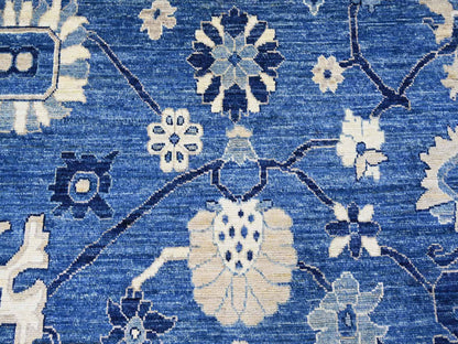 Blue 9'9" x 13'7" Oushak And Peshawar Hand knotted Wool Rug - Sku: O022182