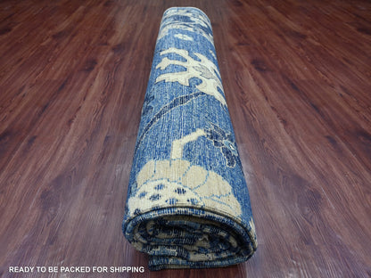 Blue 9'9" x 13'7" Oushak And Peshawar Hand knotted Wool Rug - Sku: O022182