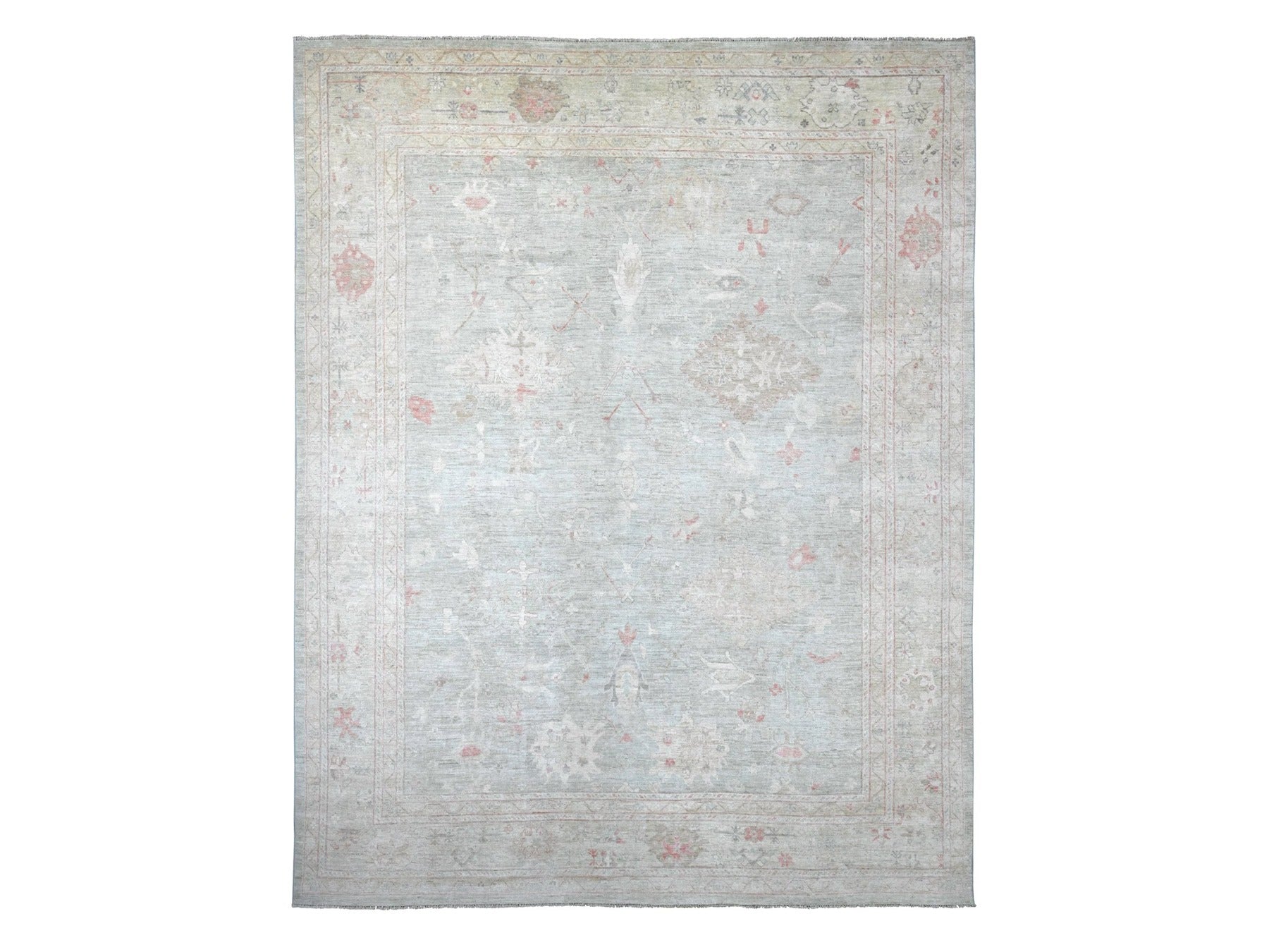 Green 11'5" x 14'7" Oushak And Peshawar Hand knotted Wool Rug - Sku: O022183