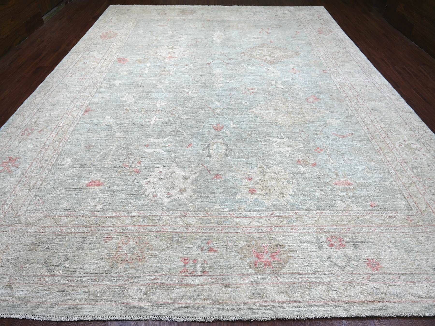 Green 11'5" x 14'7" Oushak And Peshawar Hand knotted Wool Rug - Sku: O022183