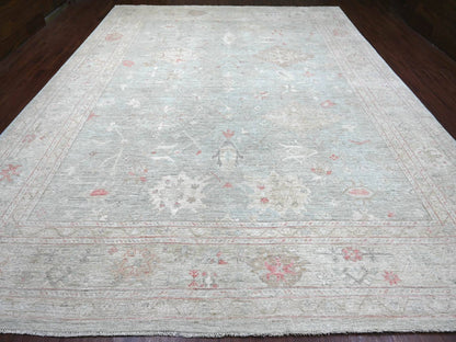 Green 11'5" x 14'7" Oushak And Peshawar Hand knotted Wool Rug - Sku: O022183