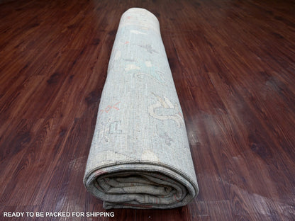 Green 11'5" x 14'7" Oushak And Peshawar Hand knotted Wool Rug - Sku: O022183