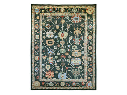 Green 12'1" x 15'7" Oushak And Peshawar Hand knotted Wool Rug - Sku: O022184