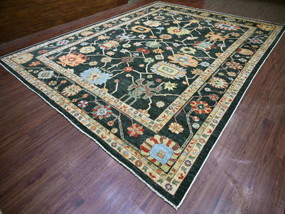 Green 12'1" x 15'7" Oushak And Peshawar Hand knotted Wool Rug - Sku: O022184