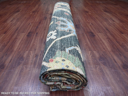 Green 12'1" x 15'7" Oushak And Peshawar Hand knotted Wool Rug - Sku: O022184