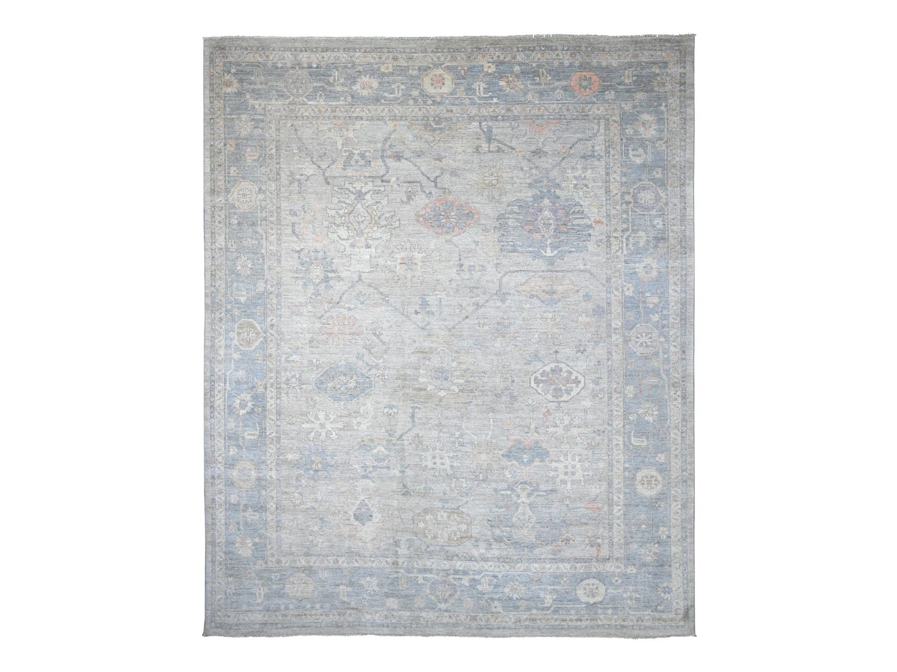 Grey 11'10" x 14'6" Oushak And Peshawar Hand knotted Wool Rug - Sku: O022185