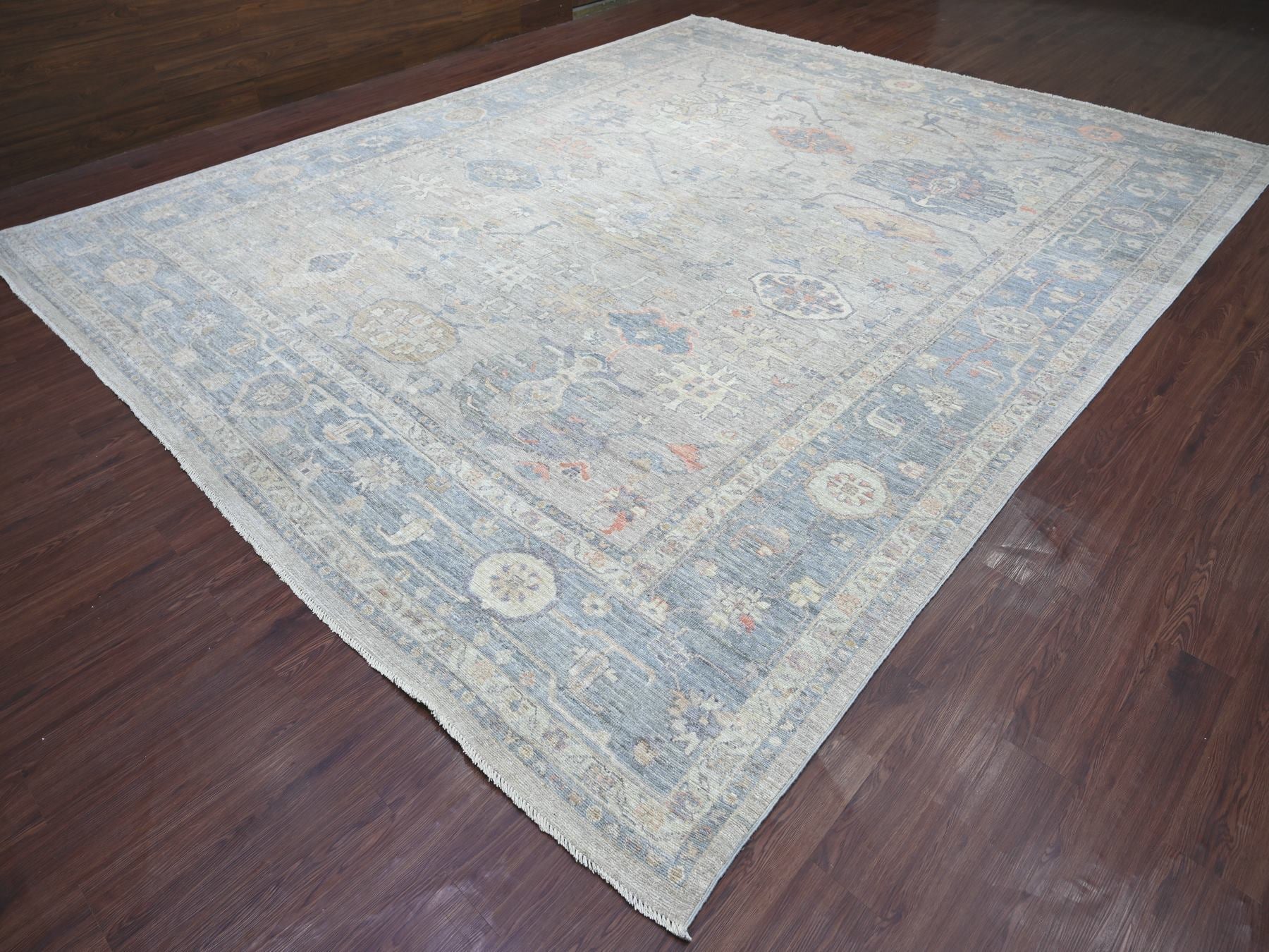 Oushak Oushak hand-knotted wool rug in Gray & Blue, 11'10" x 14'6" — SKU O022185 (view 3)