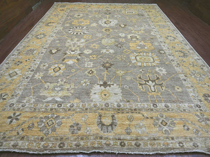 Brown 11'8" x 15'2" Oushak And Peshawar Hand knotted Wool Rug - Sku: O022186