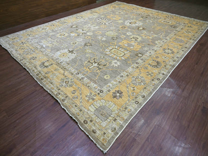 Brown 11'8" x 15'2" Oushak And Peshawar Hand knotted Wool Rug - Sku: O022186