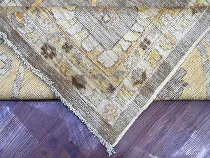Brown 11'8" x 15'2" Oushak And Peshawar Hand knotted Wool Rug - Sku: O022186