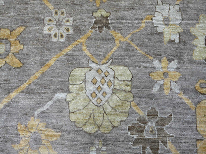 Brown 11'8" x 15'2" Oushak And Peshawar Hand knotted Wool Rug - Sku: O022186