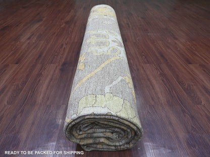 Brown 11'8" x 15'2" Oushak And Peshawar Hand knotted Wool Rug - Sku: O022186