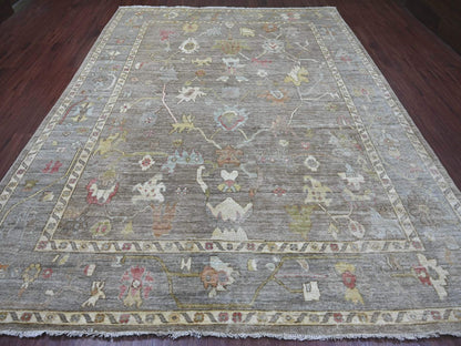 Brown 9'3" x 11'10" Oushak And Peshawar Hand knotted Wool Rug - Sku: O022187