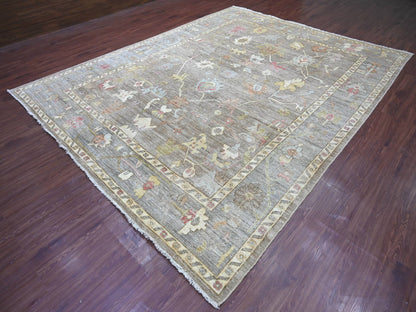 Brown 9'3" x 11'10" Oushak And Peshawar Hand knotted Wool Rug - Sku: O022187