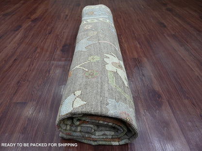 Brown 9'3" x 11'10" Oushak And Peshawar Hand knotted Wool Rug - Sku: O022187