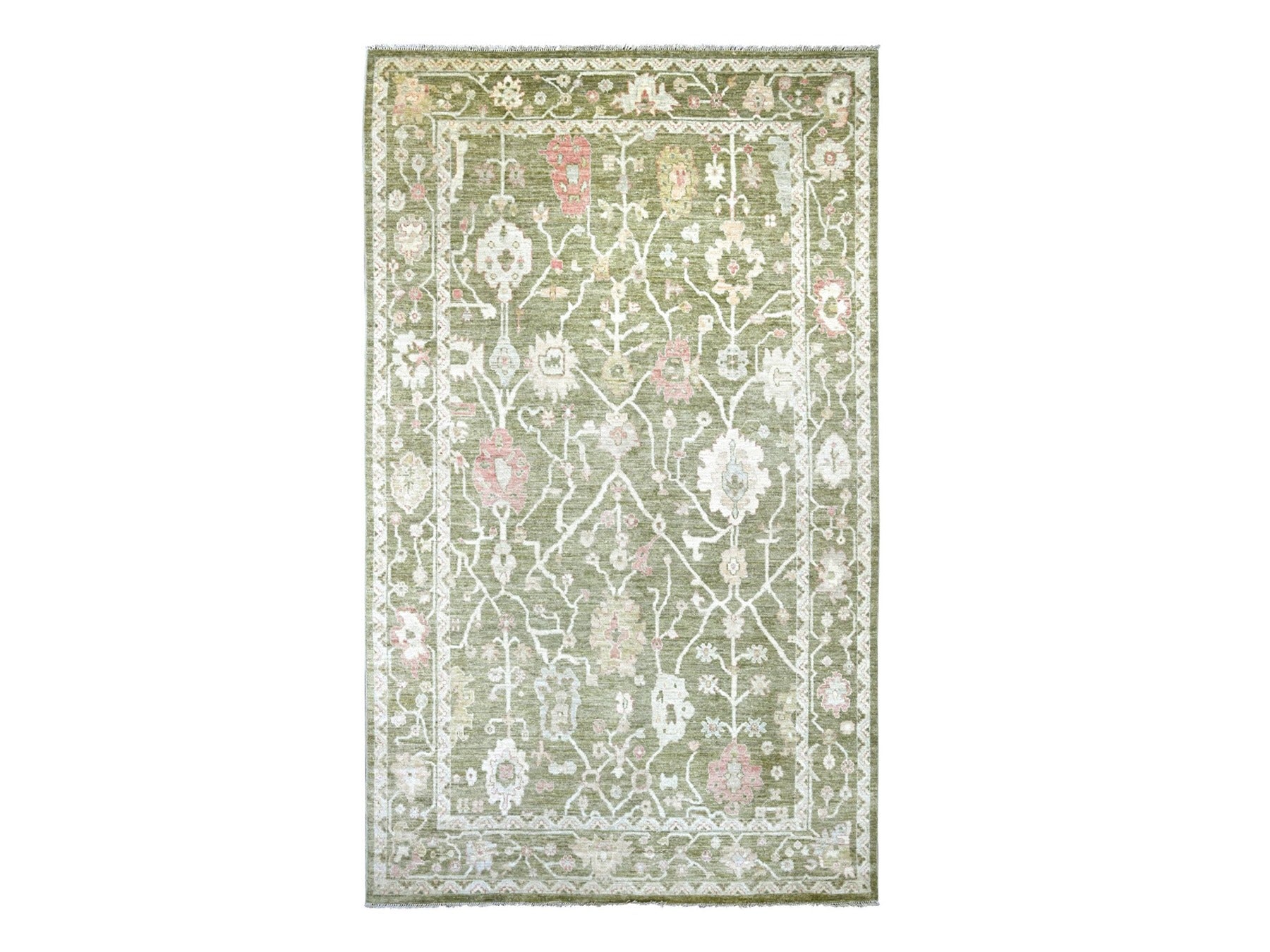 Green 7'0" x 11'10" Oushak And Peshawar Hand knotted Wool Rug - Sku: O022188