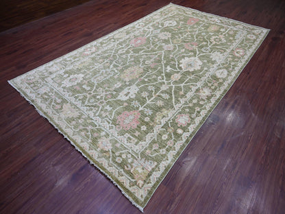 Green 7'0" x 11'10" Oushak And Peshawar Hand knotted Wool Rug - Sku: O022188