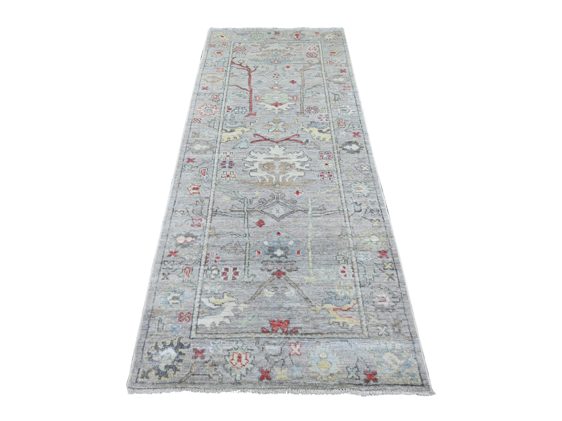 Grey 3'3" x 7'10" Oushak And Peshawar Hand knotted Wool Rug - Sku: O022192