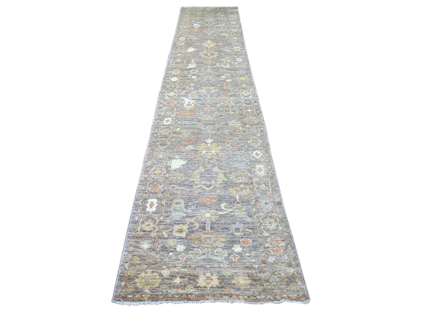 Brown 2'11" x 14'11" Oushak And Peshawar Hand knotted Wool Rug - Sku: O022194