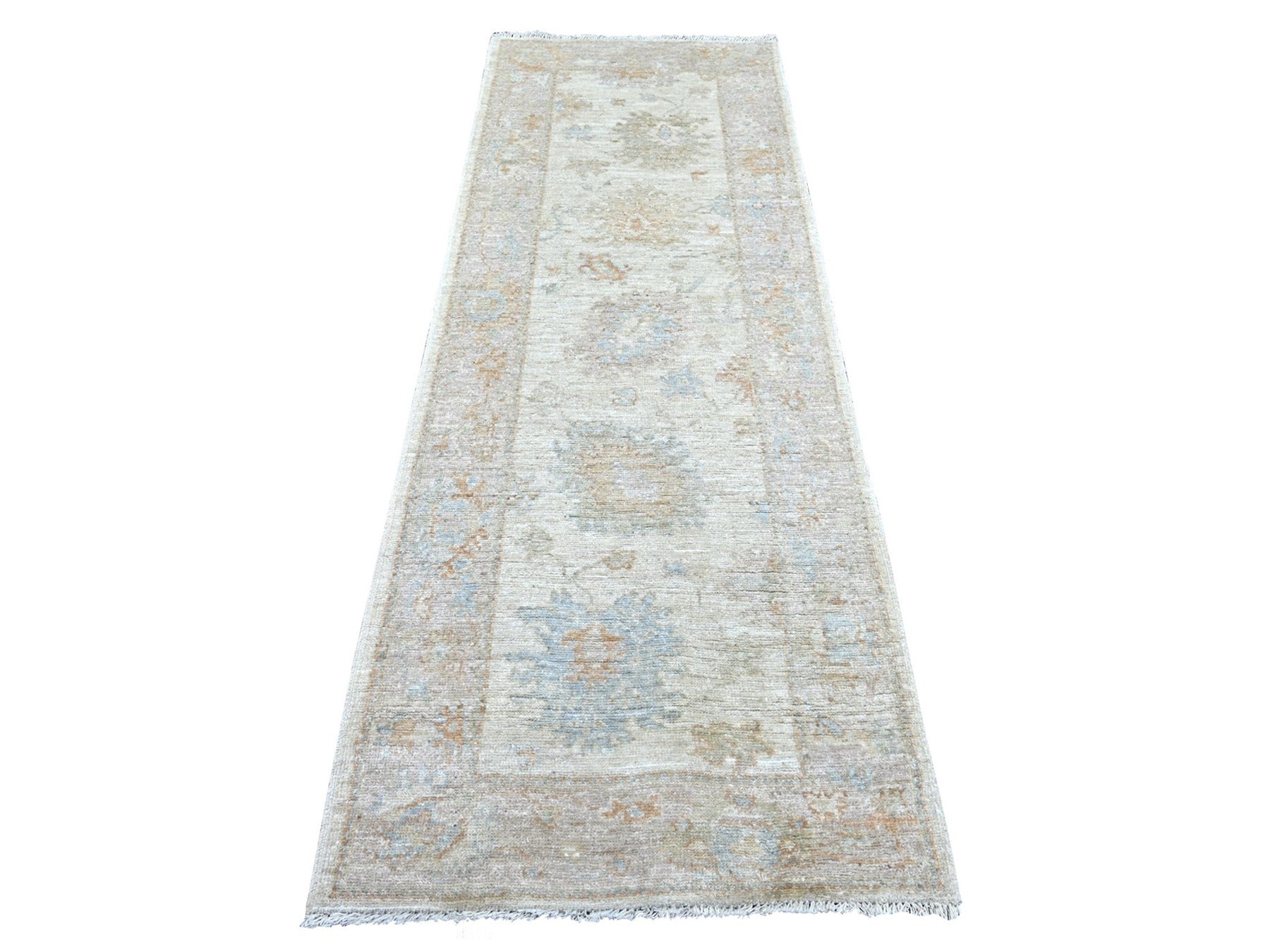 Ivory 2'10" x 7'10" Oushak And Peshawar Hand knotted Wool Rug - Sku: O022195