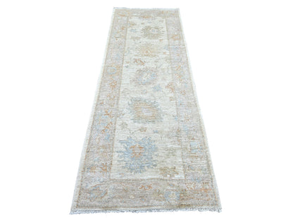 Ivory 2'10" x 7'10" Oushak And Peshawar Hand knotted Wool Rug - Sku: O022195