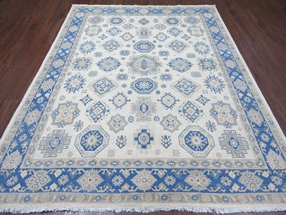Kazak Kazak hand-knotted wool rug in Ivory & Blue, 7'9" x 9'3" — SKU O022196 (view 2)