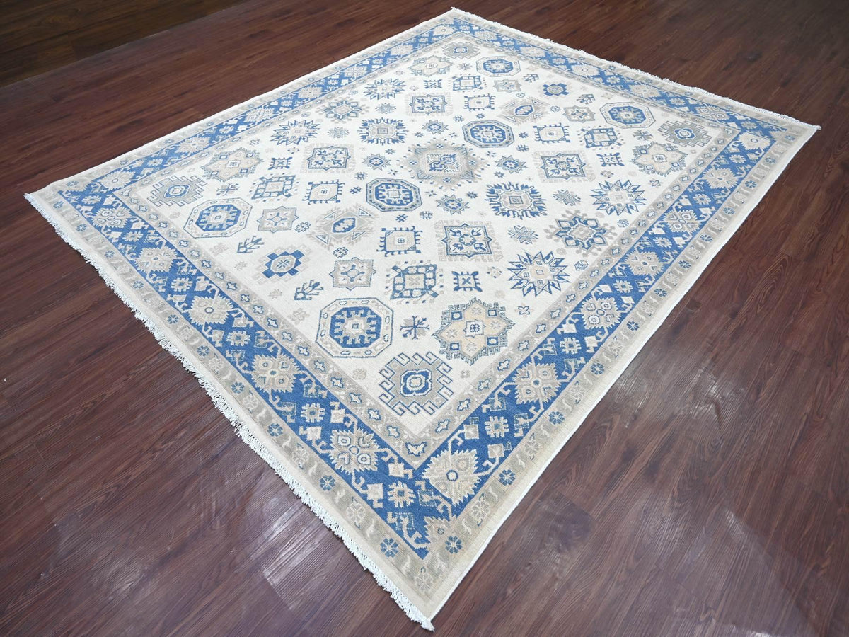 Kazak Kazak hand-knotted wool rug in Ivory & Blue, 7'9" x 9'3" — SKU O022196 (view 3)