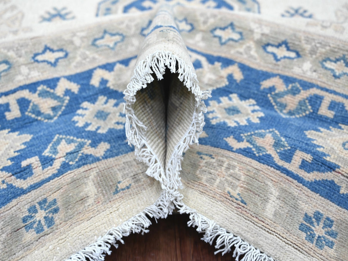 Kazak Kazak hand-knotted wool rug in Ivory & Blue, 7'9" x 9'3" — SKU O022196 (view 5)