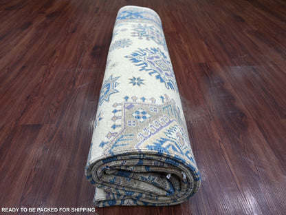 Kazak Kazak hand-knotted wool rug in Ivory & Blue, 7'9" x 9'3" — SKU O022196 (view 9)