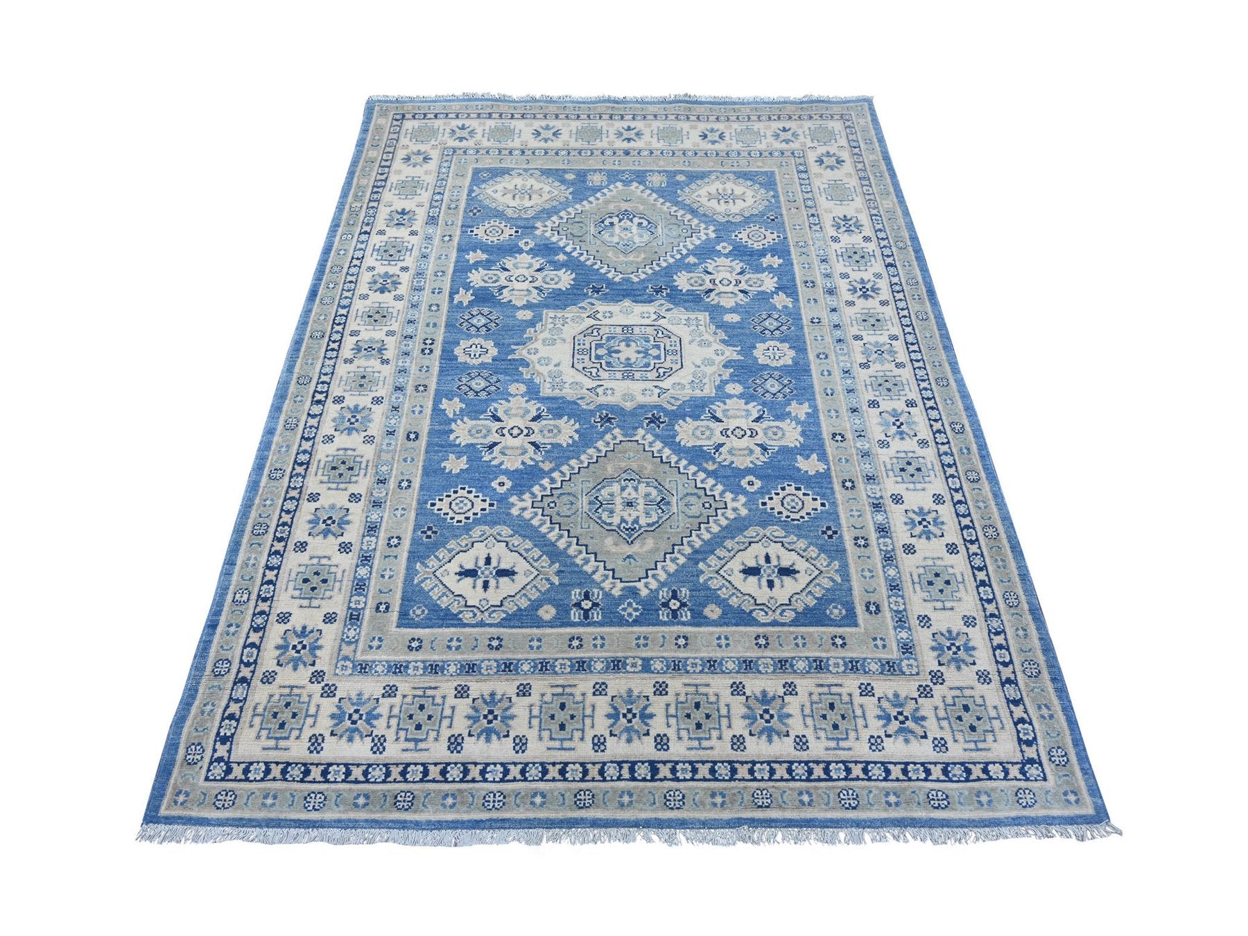 Blue 4'10" x 6'8" Kazak Hand knotted Wool Rug - Sku: O022198