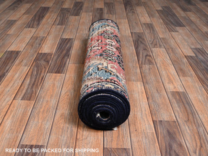 Vintage hand-knotted wool runner in Orange & Navy Blue, 2'9" x 12'2" — SKU O02219 (view 5)