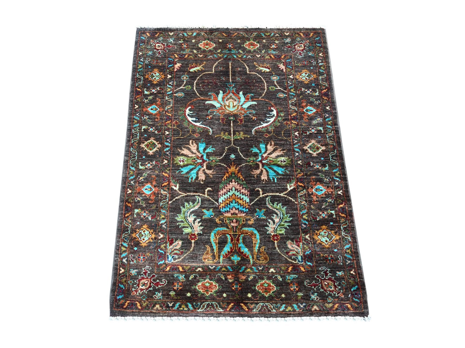 Brown 2'8" x 3'8" Tribal & Geometric Hand knotted Wool Rug - Sku: O022200